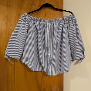 Love Fire Blue and White Striped Off-Shoulder Blouse